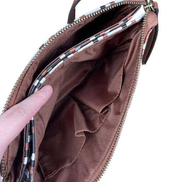 Frye & Co Faux Leather Brown Black & White Print Women's Crossbody Shoulder Bag - Picture 12 of 16